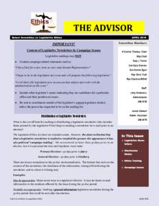 THE ADVISOR Select Committee on Legislative Ethics on IMPORTANT! Content of Legislative Newsletters In Campaign Season