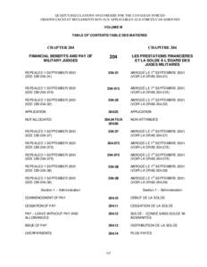 QUEEN’S REGULATIONS AND ORDERS FOR THE CANADIAN FORCES/ ORDONNANCES ET RÈGLEMENTS ROYAUX APPLICABLES AUX FORCES CANADIENNES VOLUME III TABLE OF CONTENTS/TABLE DES MATIÈRES  CHAPTER 204