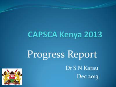 Progress Report Dr S N Karau Dec 2013 Outline Introduction and Background Information