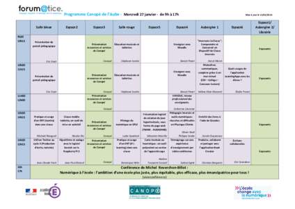 Programme Canopé de l’Aube - Mercredi 27 janvier - de 9h à 17h Salle bleue 9h30 10h15  Espace2