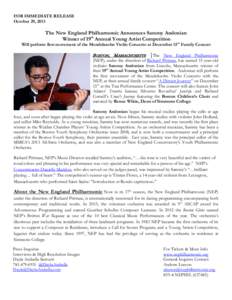 FOR IMMEDIATE RELEASE October 29, 2013 The New England Philharmonic Announces Sammy Andonian Winner of 19th Annual Young Artist Competition