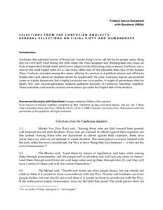 Primary Source Document with Questions (DBQs) SELECTIONS FROM THE CONFUCIAN ANALECTS: GENERAL SELECTIONS ON FILIAL PIETY AND HUMANENESS
