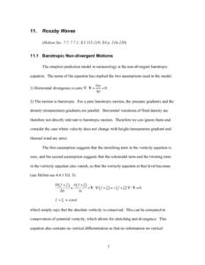 11.  Rossby Waves (Holton Sec. 7.7, 7.7.1; E3[removed]; E4 p[removed]Barotropic Non-divergent Motions