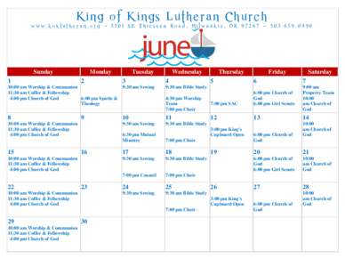 King o f King s Luth e r an Ch ur c h  www.koklutheran.org ~ 5501 SE Thie sse n Road, Milwaukie , OR 97267 ~ [removed]Sunday 1