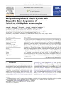 Analytical comparison of nine PCR primer sets designed to detect the presence of Escherichia coli/Shigella in water samples
