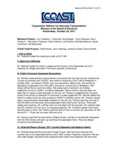 Approved November 16, 2011  Cooperative Alliance for Seacoast Transportation Minutes of the Board of Directors Wednesday, October 26, 2011