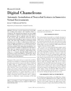 P SY CH OL OG I C AL S CIE N CE  Research Article Digital Chameleons Automatic Assimilation of Nonverbal Gestures in Immersive