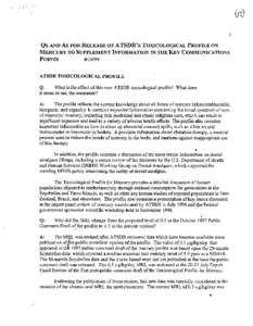 QSAND As FORRELEASEOF ATSDR’s TOXICOLOGIC~PROFILEON MERCURYTOSUPPLEMENTINFORMATIONINTHE~YCOMMUNICATIONS 4/l 9199 POINTS ATSDRTOXICOLOGICALPROFILE