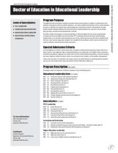 fromGraduate Catalog  Levels of Specialization •	 PK12 LEADERSHIP •	 CURRICULUM AND INSTRUCTION