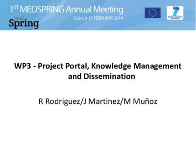 WP3 - Project Portal, Knowledge Management and Dissemination R Rodriguez/J Martinez/M Muñoz Main achievements • Dissemination Plan