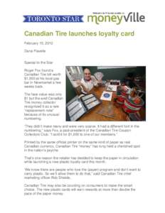 Loyalty program / Microeconomics / Pricing / Canadian Tire money / Canadian Tire / Tire / Filling station / Coupon / Smart card / Business / Marketing / Economy of Canada