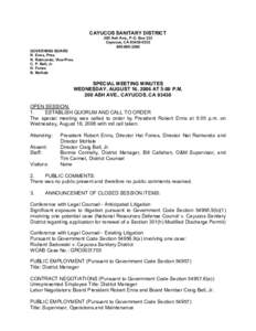 CAYUCOS SANITARY DISTRICT  200 Ash Ave., P.O. Box 333  Cayucos, CA 93430­0333  805­995­3290  GOVERNING BOARD  R. Enns, Pres. 