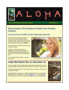 Kailua Village Business Improvement District  December 2013 Kokua Kailua This Sunday Includes Free Anuhea Concert