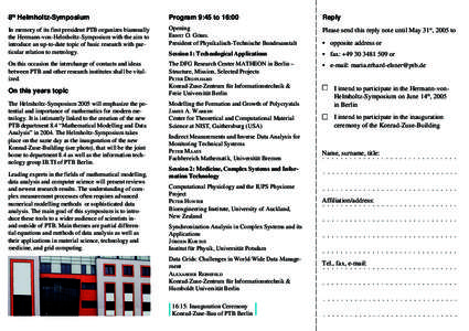 8th Helmholtz-Symposium  Program 9:45 to 16:00 Reply