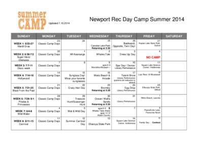 Newport Rec Day Camp Summer[removed]Updated[removed]SUNDAY WEEK 1: [removed]