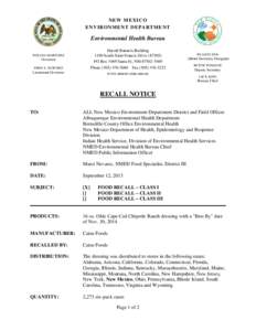 Government / Health department / Product recall / Environmental health / Food and Drug Administration / Bernalillo County /  New Mexico / Indian Health Service / Albuquerque /  New Mexico / Health / United States Public Health Service / Albuquerque metropolitan area
