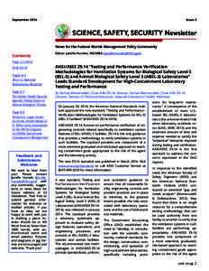 September[removed]Issue 5 Science, Safety, Security newsletter News for the Federal Biorisk Management Policy Community