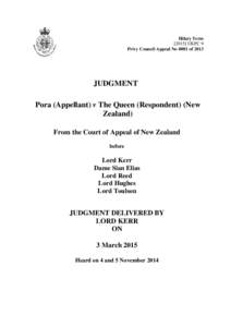 Pora (Appellant) v The Queen (Respondent) (New Zealand)