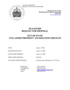 STATE OF VERMONT OFFICE OF THE STATE TREASURER 109 State Street, 4th Floor MONTPELIER, VERMONT[removed][removed]www.vermonttreasurer.gov