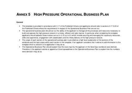 ANNEX 5 HIGH PRESSURE OPERATIONAL BUSINESS PLAN General    