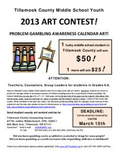 Tillamook County Middle School Youth  2013 ART CONTEST! 