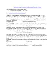 Southern Campaign American Revolution Pension Statements & Rosters State Pension Application of Matthew Burk VAS39 Transcribed and annotated by C. Leon Harris [From pension records in the Library of Virginia:] Agreeable 