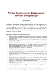 Travaux de recherche en biogéographie : sélection bibliographique Marc GALOCHET