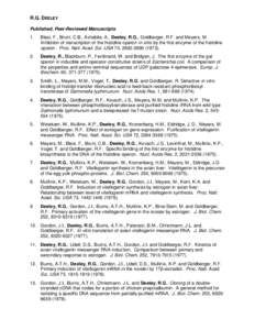 R.G. DEELEY Published, Peer-Reviewed Manuscripts 1. Blasi, F., Bruni, C.B., Avitabile, A., Deeley, R.G., Goldberger, R.F. and Meyers, M. Inhibition of transcription of the histidine operon in vitro by the first enzyme of