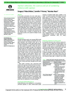 Evidence-Based Medicine Online First, published on November 9, 2012 as[removed]eb[removed]Perspective Opinion editorials: the science and art of combining evidence with opinion OPEN ACCESS