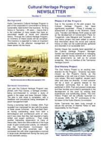 Cultural Heritage Program  NEWSLETTER Number 2  November 2004