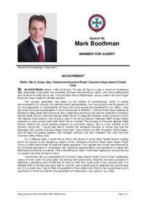 Speech By  Mark Boothman MEMBER FOR ALBERT  Record of Proceedings, 8 May 2014