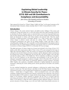 Explaining Global Leadership in Climate Security for Peace: G7/8, G20 and UN Contributions in Compliance and Accountability