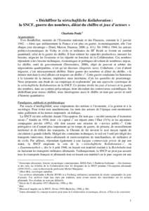 « Déchiffrer la wirtschaftliche Kollaboration : la SNCF, guerre des nombres, diktat du chiffre et jeux d’acteurs » Charlotte Pouly1 Argumentaire Yves Bouthillier, ministre de l’Economie nationale et des Finances, 