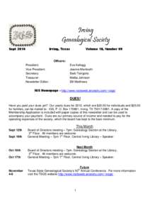 Irving Genealogical Society Sept 2010 Irving, Texas