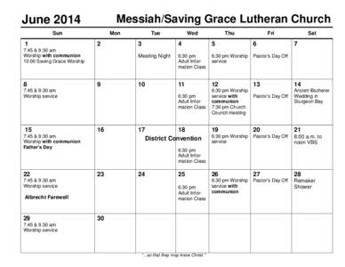 Messiah/Saving Grace Lutheran Church  June 2014 Sun  1