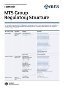 Factsheet  MTS Group Regulatory Structure The individual companies within the MTS Group are regulated by financial services regulators in a number of jurisdictions. The table below details the regulatory authorities with