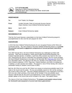 Council Meeting: [removed]Agenda: Special Presentations Item #: 7. a. CITY OF KIRKLAND Department of Parks & Community Services 505 Market Street, Suite A, Kirkland, WA[removed]3300
