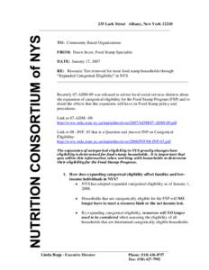 235 Lark Street Albany, New York[removed]________________________________________________________________ TO: Community Based Organizations FROM: Dawn Secor, Food Stamp Specialist DATE: January 17, 2007