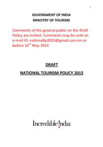 1  GOVERNMENT OF INDIA MINISTRY OF TOURISM  Comments of the general public on the Draft