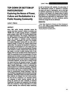 Lynne C. Manzo Top-Down or Bottom-Up Participation?  TOP-DOWN OR BOTTOM-UP PARTICIPATION? Exploring the Nexus of Power, Culture and Revitalization in a