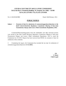 CENTRAL ELECTRICITY REGULATORY COMMISSION 3rd & 4th Floor, Chanderlok Building, 36, Janpath, New Delhi – [removed]Tel No.:[removed]Fax No.:[removed]No. L[removed]CERC  Dated: 24th February, 2014