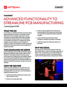 DATASHEET  ADVANCED FUNCTIONALITY TO STREAMLINE PCB MANUFACTURING Cimnet Systems™ ERP