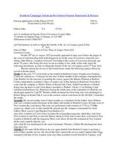 Southern Campaign American Revolution Pension Statements & Rosters Pension application of John Ellison S3334 Transcribed by Fred Weyler Ellison John  VA