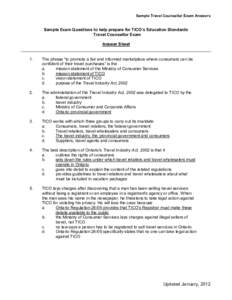 Microsoft Word - Sample Exam Travel Counsellor Answer Sheet January 2012.doc