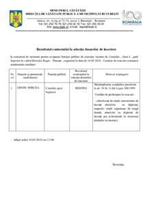 MINISTERUL SĂNĂTĂŢII DIRECŢIA DE SĂNĂTATE PUBLICĂ A MUNICIPIULUI BUCUREŞTI ________________________________________________________________ Adresa: str. Avrig nr.72-74, sector 2, Bucureşti – România Tel: 021