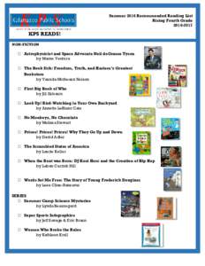 Summer 2016 Recommended Reading List Rising Fourth GradeKPS READS! NON-FICTION