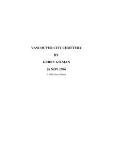 VANCOUVER CITY CEMETERY BY GERRY GILMAN