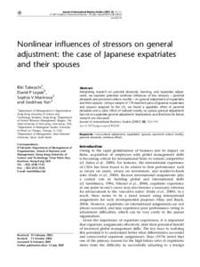 Journal of International Business Studies[removed], 928–943  & 2007 Academy of International Business All rights reserved[removed] $30.00 www.jibs.net  Nonlinear influences of stressors on general