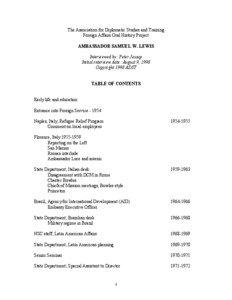 The Association for Diplomatic Studies and Training Foreign Affairs Oral History Project AMBASSADOR SAMUEL W. LEWIS