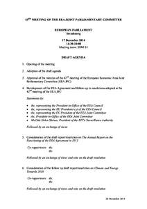 43RD MEETING OF THE EEA JOINT PARLIAMENTARY COMMITTEE EUROPEAN PARLIAMENT Strasbourg 17 December[removed]:30-18:00 Meeting room: SDM S1